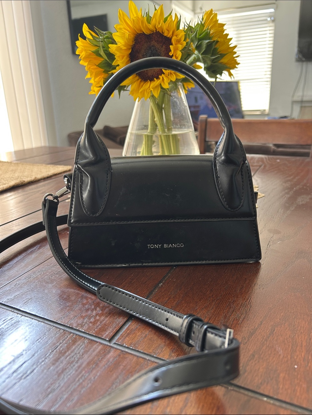 Tony Bianco Black Mini Top-Handle Crossbody Bag